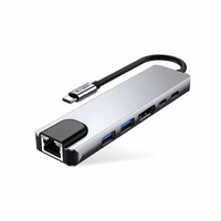 Tech-Protect HB02 HUB adapteris 6in1 USB-C + USB2.0 + USB3.0 + HDMI 4K 30Hz + RJ45 + PD100W - pelēks