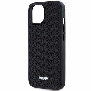 DKNY 3D Gumijas apvalks ar atkārtotu rakstu iPhone 15 Plus - melns