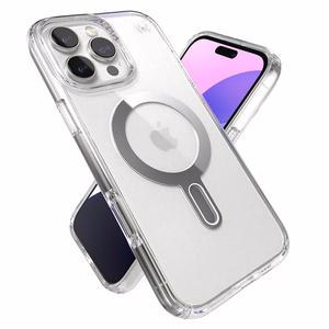 Speck Presidio Perfect-Clear vāciņš ar MagSafe un ClickLock iPhone 16 Pro Max tālrunim, Clear/Chrome