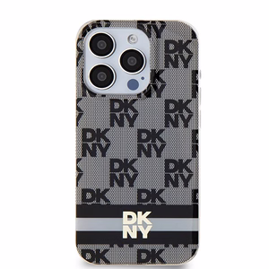 DKNY IML rūtainais mono raksts un drukātas svītras Magnētiskais viedtālruņa apvalks iPhone 15 Pro Max - melna