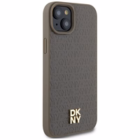 DKNY Ādas raksts metāla logotips Magnētiskais viedtālruņa apvalks iPhone 15 / 14 / 13 - brūna
