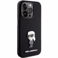Karl Lagerfeld Silikona Ikonik Metal Pin apvalks viedtālrunim iPhone 15 Pro - melns