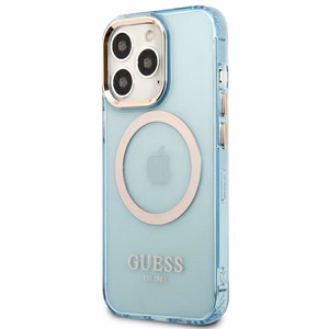 Guess Gold Outline caurspīdīgs Magnētiskais MagSafe viedtālruņa apvalks iPhone 13 Pro / iPhone 13 - zils
