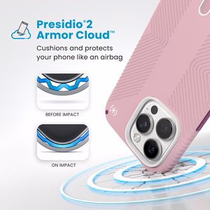 Speck Presidio2 Grip ClickLock & MagSafe vāciņš ierīcei iPhone 16 Pro Max, Wednesday Pink / Boysenberry Purple / balts