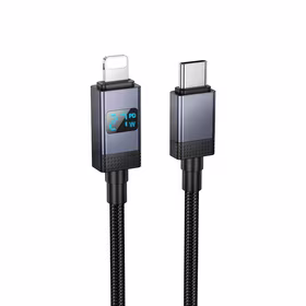 Kabelis USB C uz Lightning Hoco PD 27W ar ekrānu 1 m X118 melns