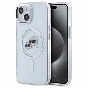 Karl Lagerfeld IML Metāla Karl&Choupette galva MagSafe apvalks iPhone 15 - balts