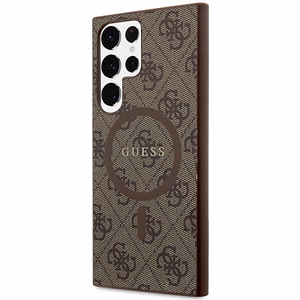 Guess 4G Collection Leather Metal Logo MagSafe чехол для Samsung Galaxy S24 Ultra - коричневый