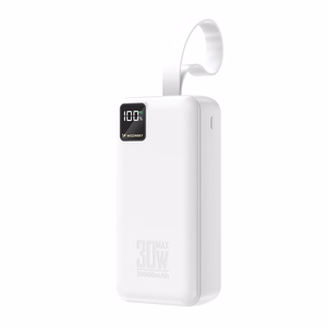 Wozinsky W8-W 30000mAh 30W ārējais akumulators, 2x USB-A, USB-C, ar lukturīti, balts