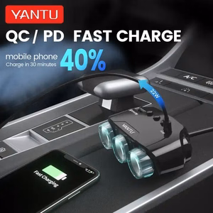 Auto cigarešu aizdedzinātāja ligzdas sadalītājs LM21 - 3 ligzdas + USB + Type C - QC 3.0 PD 3A 122W ar displeju un kabeli