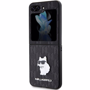 Karl Lagerfeld Saffiano Monogram Choupette Pin viedtālruņa apvalks Samsung Galaxy Z Flip 5 - melna