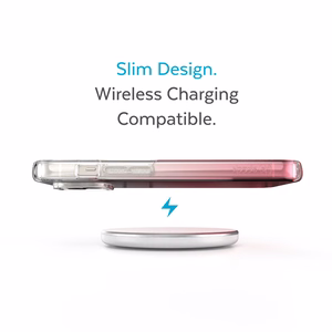 Speck Presidio Perfect-Clear + Ombre vāciņš ierīcei iPhone 15 Plus / 14 Plus, ar Microban pretmikrobu aizsardzību, “Clear / Vintage Rose Fade” krāsu kombinācija