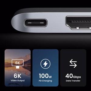 Ugreen CM380 sadalītājs 2xUSB-C - HDMI/2xUSB 3.0/SD TF/USB-C PD - pelēks