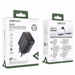 Ātrais GaN 35W PD lādētājs 2x USB C Acefast A49 - melns