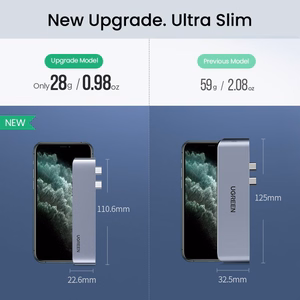 Ugreen HUB 60559 2x USB-C / USB-C PD (Thunderbolt 3, 100W, 4K 60 Hz, 10 Gbps) / HDMI 4K 30 Hz / 3x USB 3.0 MacBook Pro / Air - pelēks