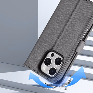Dux Ducis Lawa ādas apvalks iPhone 16 Pro Max ar noņemamu magnētisko maku - pelēks