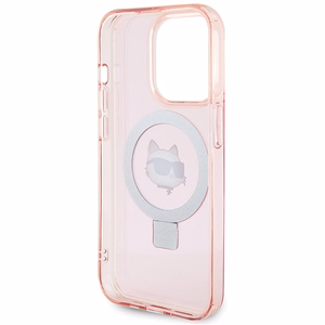 Karl Lagerfeld KLHMP15LHMRSCHP iPhone 15 Pro 6.1" rozā/rozā cietais apvalks ar gredzena statīvu Choupette Galva Magnētiskais