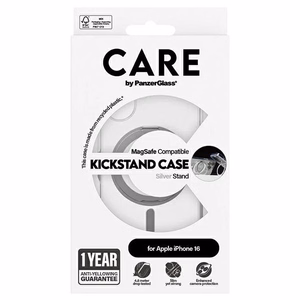 CARE by PanzerGlass Funkcionālais viedtālruņa apvalks ar statīvu iPhone 16 6.1" sudraba/sudraba Magnētiskais 1325