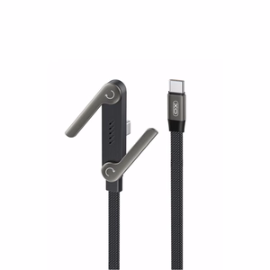 XO NB-Q311 PD USB-C–USB-C kabelis, 1,5m, 240W, melns, plakans, ar statīvu