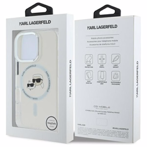 Karl Lagerfeld IML Metal Karl&Choupette Head magnētiskais viedtālruņa apvalks iPhone 16 Pro - balts