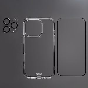 SBS komplekts ar D3O tehnoloģiju iPhone 16 Pro Max - apvalks + aizsargstikls un kameras aizsargs - caurspīdīgs