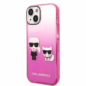 Karl Lagerfeld gradienta Ikonik Karl & Choupette viedtālruņa apvalks iPhone 14 Plus – rozā