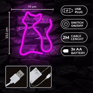 Neon LED Light CAT rozā Bat + USB FLNE04 Forever Light