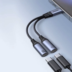 Adapteris Joyroom SY-C02 2in1 melns 14cm (ievade: Type-C / izvade: 2x Type-C)