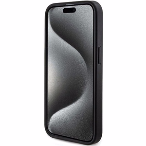 Guess 4G kolekcija ādas metāla logotips Magnētiskais apvalks iPhone 15 Pro - melns