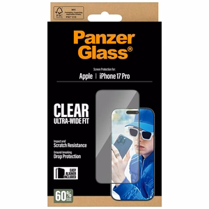 PanzerGlass īpaši plats EasyAligner rūdītais aizsargstikls iPhone 17 Pro viedtālrunim