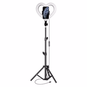 LED gredzenveida Stream RGB lampa 10" ar telefona turētāju HEART + statīvs JM26-10 melna