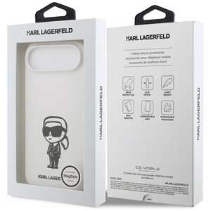 KARL LAGERFELD viedtālruņa apvalks IPHONE 17 Air saderīgs ar Magnētisko KLHMP17MSKIGROH (Silicone W/ KL Sketch & Logo) balts