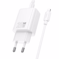 Lādētājs Hoco N60 20W GaN USB-C + USB-C uz Lightning kabelis 1.0m, balts