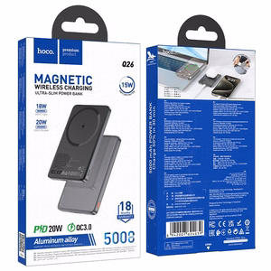 Portatīvais lādētājs saderīgs ar MagSafe Hoco 5000 mAh QC PD 2A 20W Q26 metāla pelēka