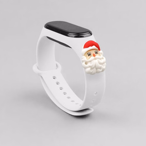 Siksna Xmas Xiaomi Mi Band 3 / 4 Ziemassvētku silikona siksna aproce ar Ziemassvētku vecīti - balta