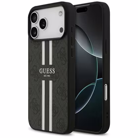 GUESS viedtālruņa apvalks IPHONE 17 Pro Max, saderīgs ar MagSafe GUHMP17XP4RPSK (4G Printed Stripes), melns
