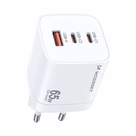 Wozinsky CGWCW 65W GaN sienas lādētājs USB-A / 2 x USB-C - balts