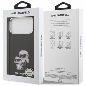Karl Lagerfeld IML Aquarelle Karl & Choupette & Logo Magnētiskais viedtālruņa apvalks iPhone 17 Pro Max - melns