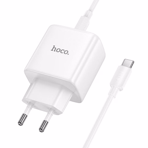 Telefona GaN lādētājs Hoco USB C PD AVS 40W max 60W ar USB C uz USB C kabeli N83 balts