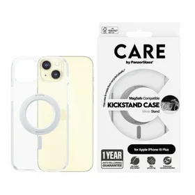 CARE by PanzerGlass viedtālruņa apvalks ar statīvu MagSafe iPhone 15 Plus - sudrabains
