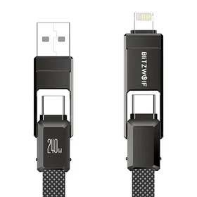 Blitzwolf BW-HDC7 4-in-1 USB+C+Zibens kabelis 240W 1,2 m (melns)