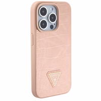 Guess GUHCP15XPCRTHCP iPhone 15 Pro Max rozā/rozā cietais apvalks Croco Triangle Metal Logo