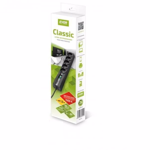 Ever Classic – pagarinātājs ar pārsprieguma aizsardzību un 5 kontaktligzdām, 1.5 m, melns