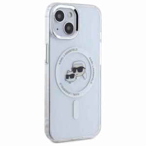 Karl Lagerfeld IML Metāla Karl&Choupette galva MagSafe apvalks iPhone 15 - balts