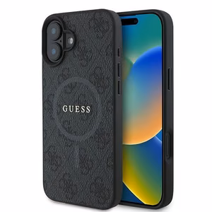 Guess 4G gredzens klasiskā logotipa magnētiskais viedtālruņa apvalks iPhone 16 Plus - melns