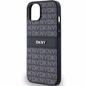 DKNY Ādas mono svītra un metāla logotips viedtālruņa apvalks iPhone 15 Plus / 14 Plus - melns