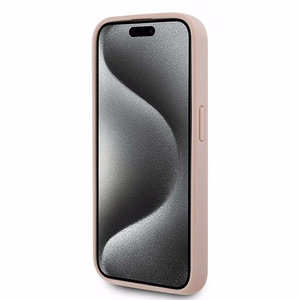 Karl Lagerfeld ādas monogrammas metāla logotips viedtālruņa apvalks iPhone 15 Pro Max - rozā