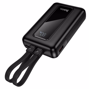 Hoco J162 ārējais akumulators ar iebūvētiem USB-C un Lightning kabeļiem, 10000 mAh, QC, PD, 22,5 W, melns