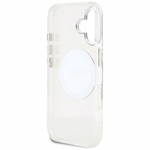 Guess IML Metal Colored Circle Classic Logo Magnētiskais viedtālruņa apvalks iPhone 16 - balts