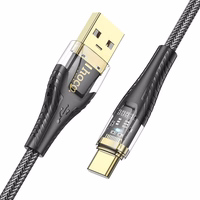 Kabelis USB A uz USB C Hoco 2,4A 1,2 m U121 melns caurspīdīgs