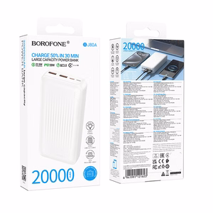 Borofone Portatīvais lādētājs 20000mAh BJ80A Clever - 2xUSB + Type C - QC 3.0 22,5W + PD 20W balta